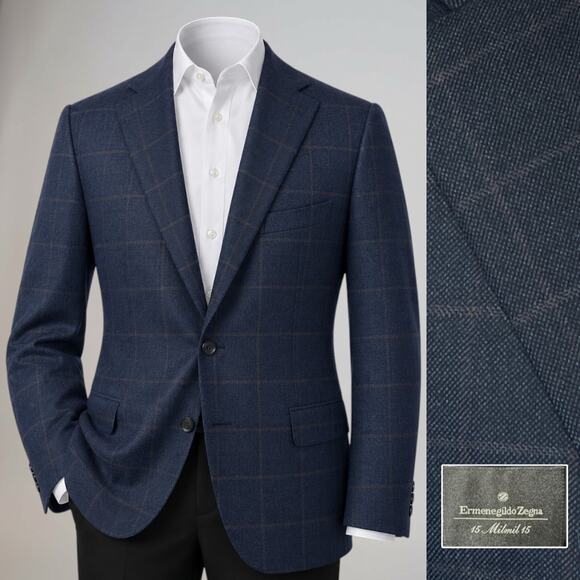 Ermenegildo Zegna Other - Zegna 15 Milmil 15 Sport Coat 44R Navy Blue Camel Plaid 3/2 Roll